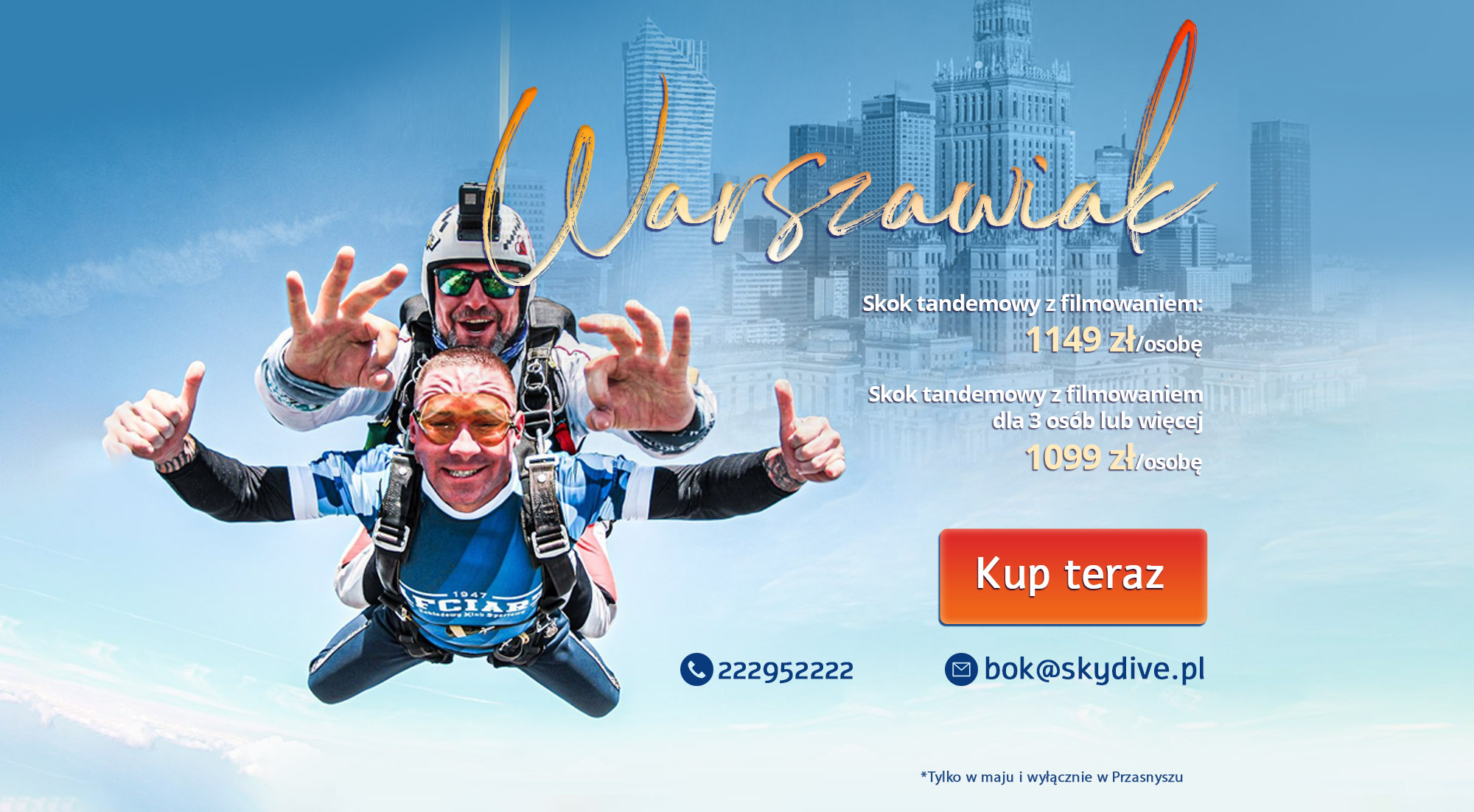 Promocyjna cena na skok tandemowy z instruktorem z filmowaniem SELFIE