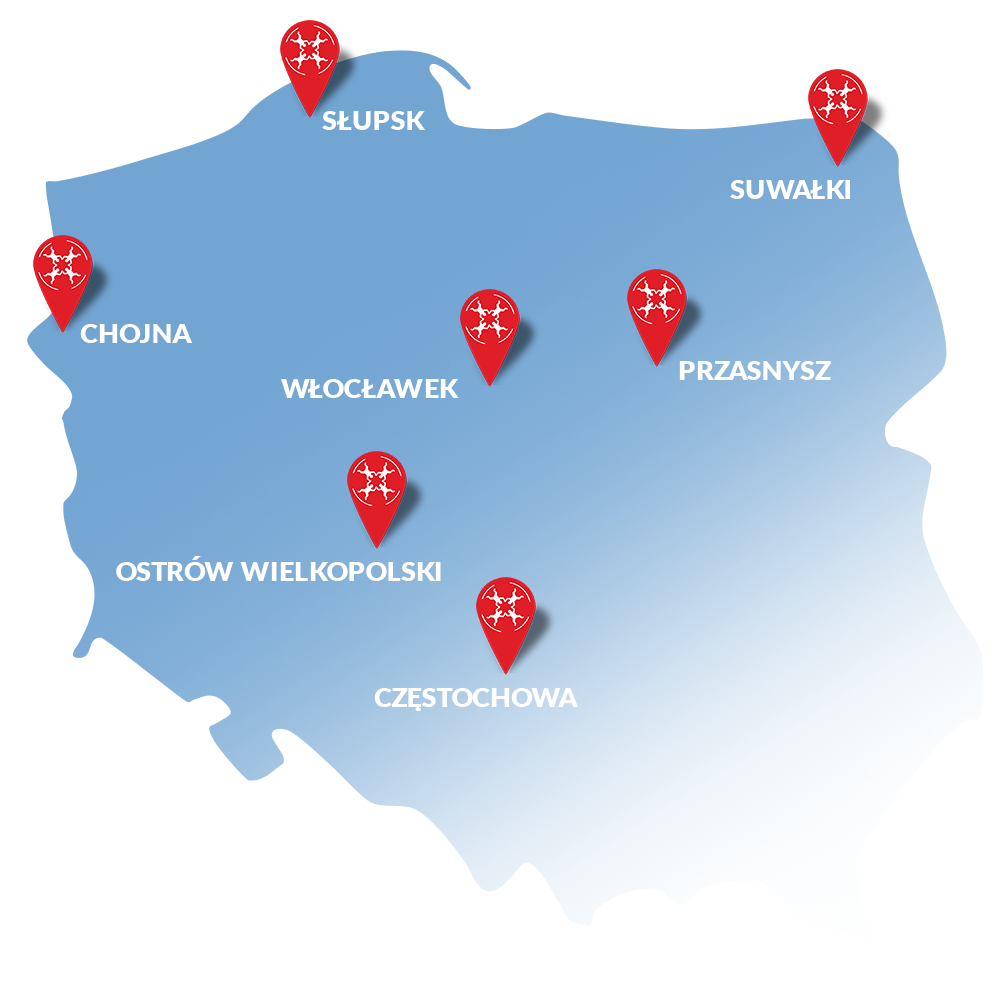Mapa lokalizacji skoków spadochronowych